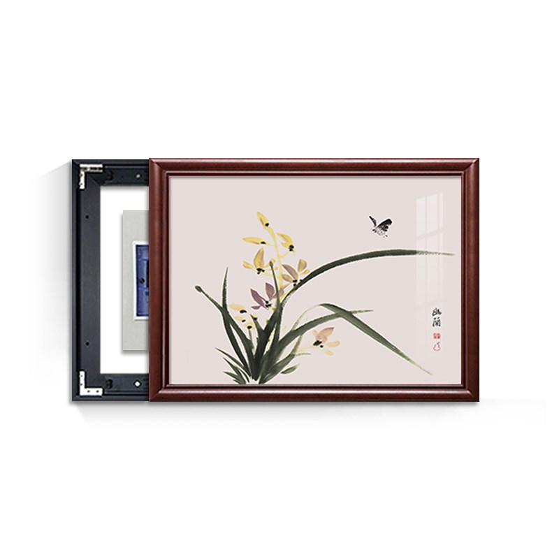 兰花图新中式电表箱装饰画免打孔餐厅挂画2024配电箱闸盒遮挡壁画
