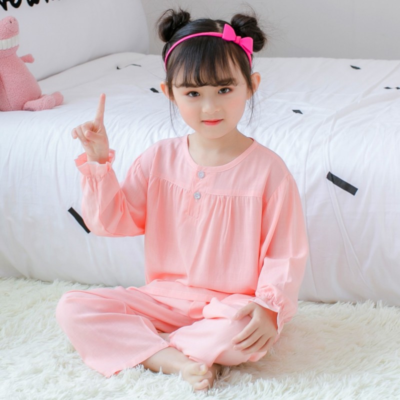 儿童睡衣女童夏季可爱男童薄款宝宝绵绸家居服套装棉绸长袖空调服