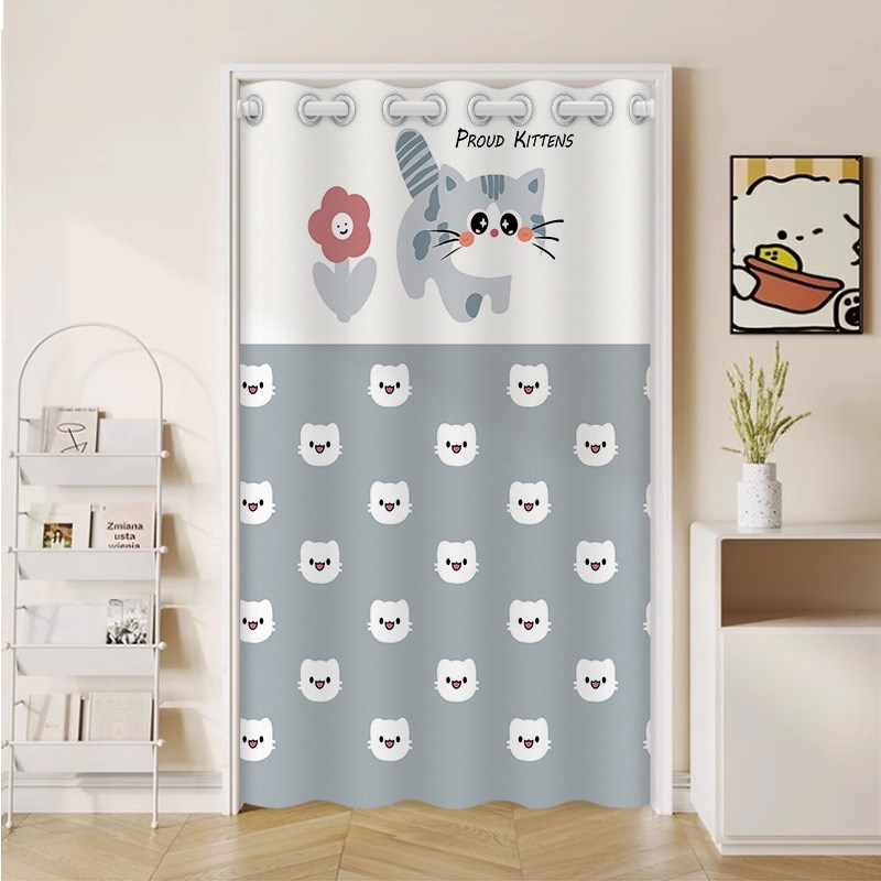 卧室免打孔空调隔断帘房间家用门帘隔冷气防窥通风卡通可爱布帘