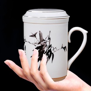 原源茶水分离陶瓷茶杯带过滤大号家用办公室三件套瓷杯泡茶杯水杯