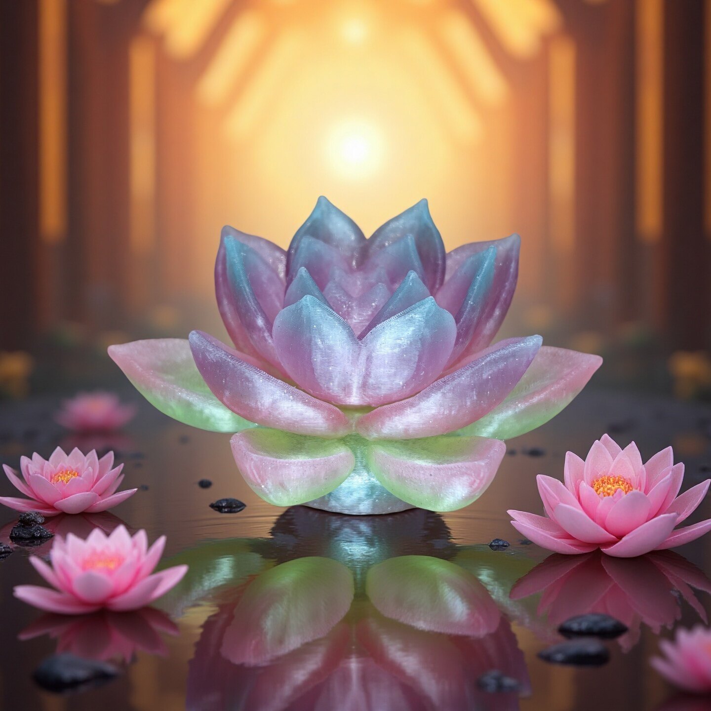 梦幻莲花水晶3D桌面摆件佛堂图片