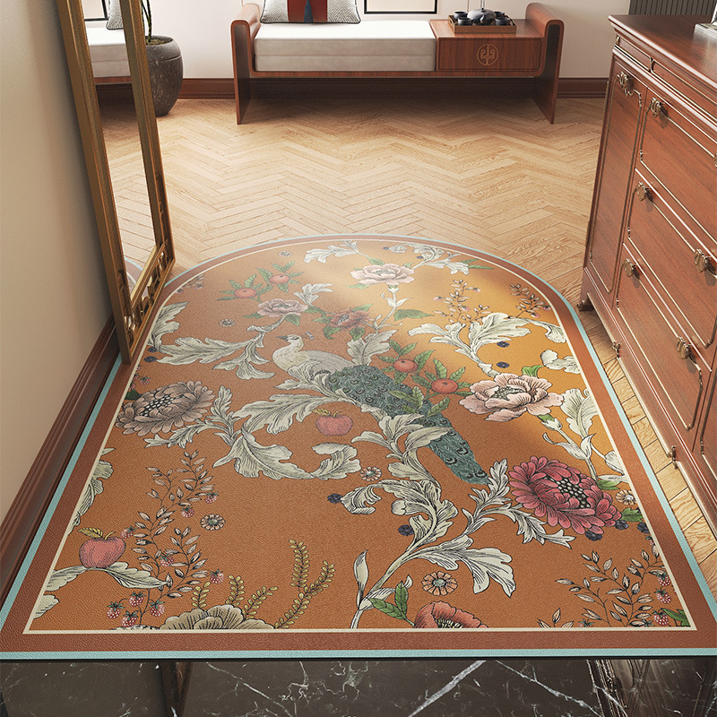 覆古彩绘新中式入户门地垫玄关进门免洗防滑脚垫可裁剪踩脚垫地毯
