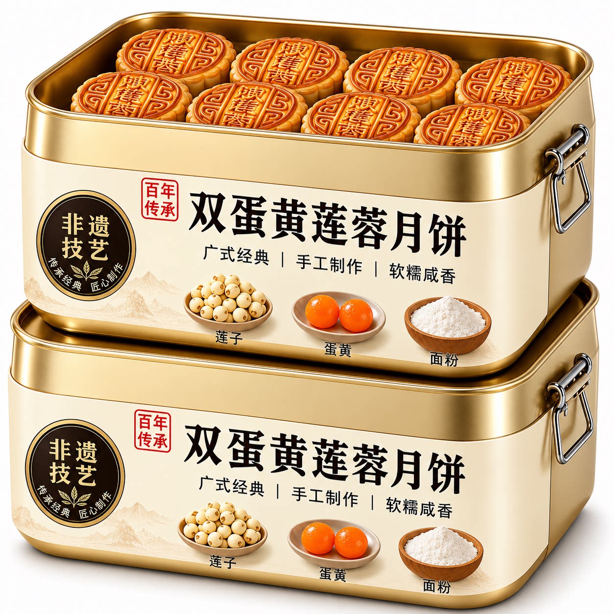 广式双蛋黄莲蓉月饼2026中秋节料足味醇双黄饱满送礼官方旗舰店