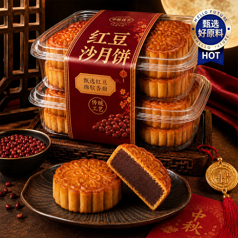 品质甄选！正宗广式红豆沙月饼手工传统老字号中秋必备官方旗舰店