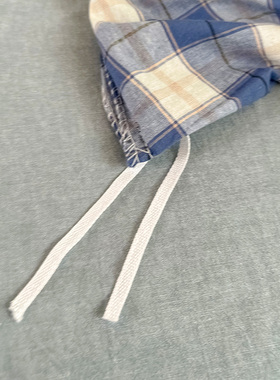 北欧蓝小格宿舍全棉床笠90190大学生薄床垫套0.9纯棉床罩三件套