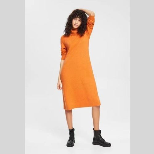 出口单好货秋冬款保暖高领套头毛衣平针针织长袖廓形羊毛裙连衣裙