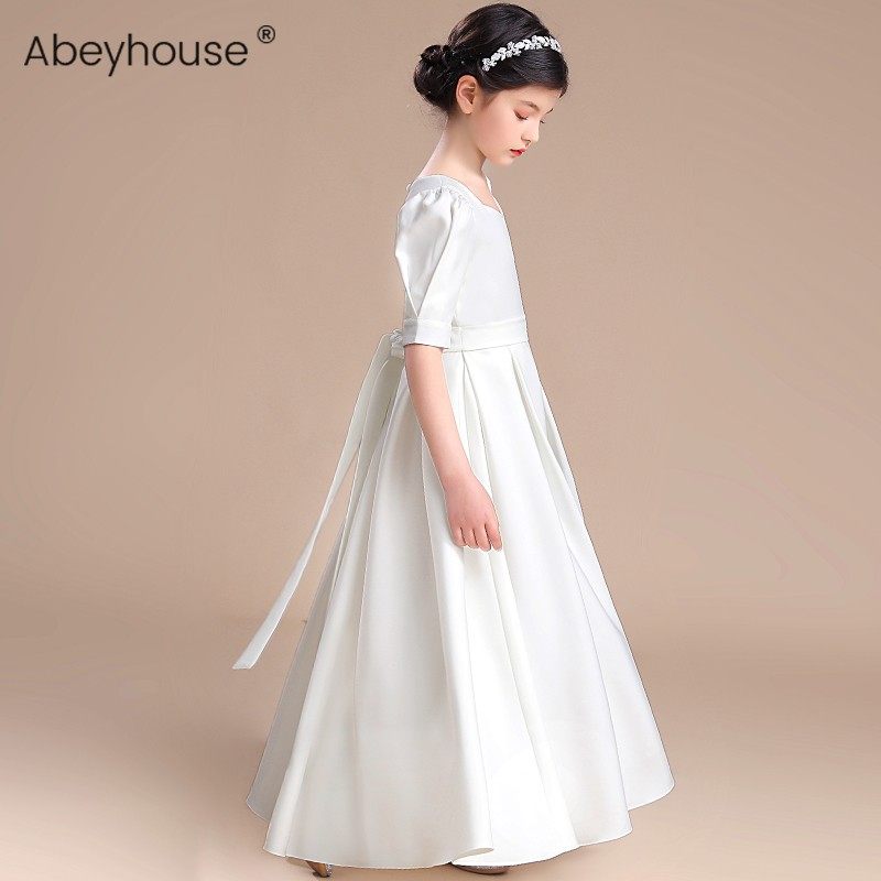 儿童白色钢琴演出服女童乐团合奏礼服中大童小提琴演奏服简约长裙