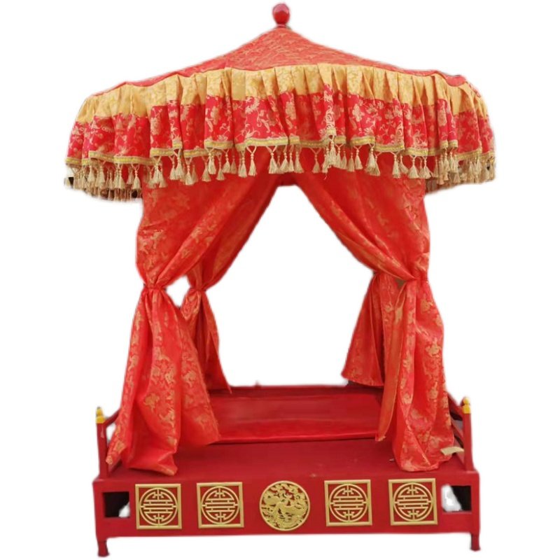 圆顶汉婚步撵中式婚礼唐明制凤撵可拆卸十六抬大花轿八抬描金木雕