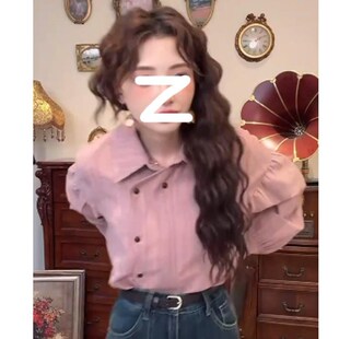 温敏er复古港风粉色长袖衬衫女早秋季衬衣宽松显瘦设计感气质上衣