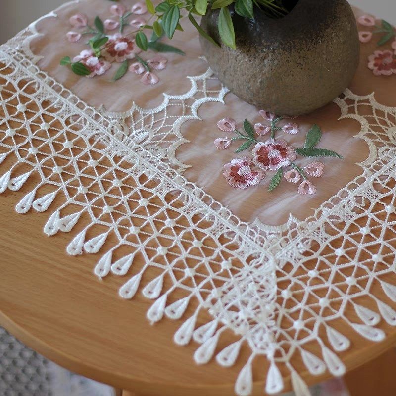 田园透明纱蕾丝绣花台布餐桌布茶几布防尘多用盖巾花卉白色布艺巾,居家布艺,桌布,淘宝优惠券,粉丝福利购,淘宝优惠卷