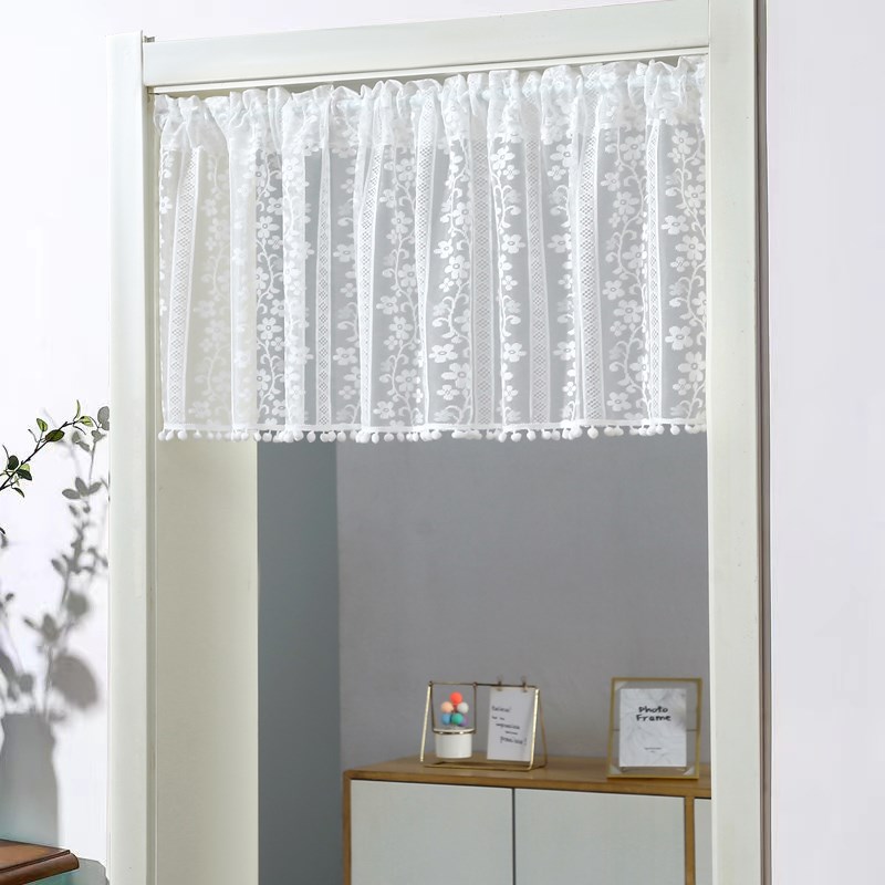 蕾丝门帘短帘免打孔穿杆家用卧室法式半帘隔断帘厨房遮挡帘子装饰