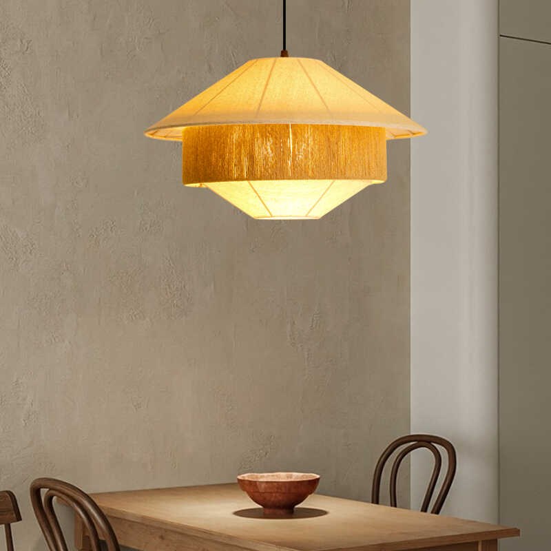 餐厅灯日式诧寂风客厅卧室编织布艺中古民宿灯奶油风房间麻绳吊灯