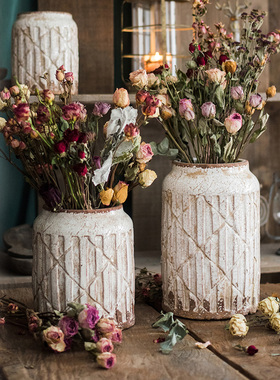 美式乡村家居装饰复古白色双耳陶瓷花瓶酒店装饰色釉奶壶花器P36