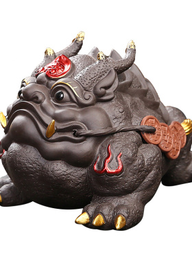 招财金蟾家居装饰品摆件客厅办公室茶室桌面摆放紫砂茶宠精品可养