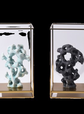 新中式陶瓷太湖石摆件样板房间样品屋展示中心博古架茶几茶室书房