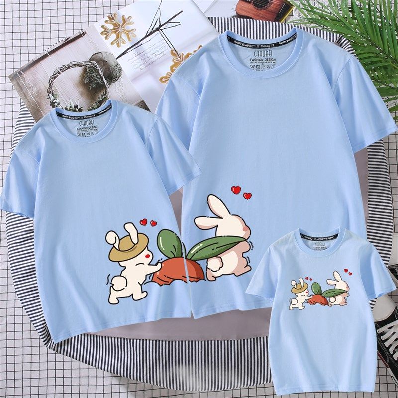 亲子装夏装T恤一家三口四口上衣短袖潮母女母子装创意卡通全家装