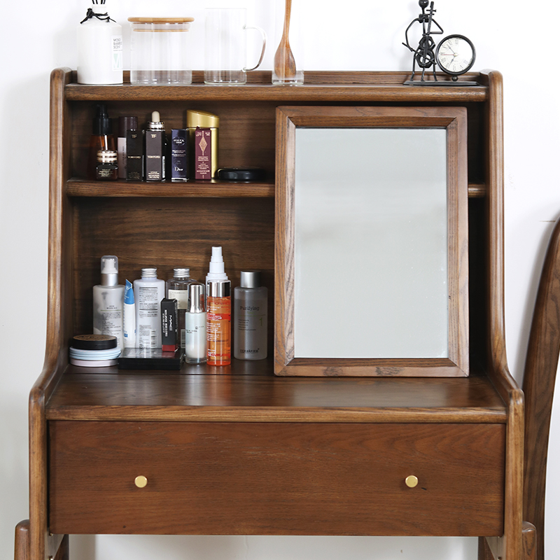 白蜡木全实木梳妆台小户型化妆柜北欧日式化妆桌黑胡桃色卧室家具