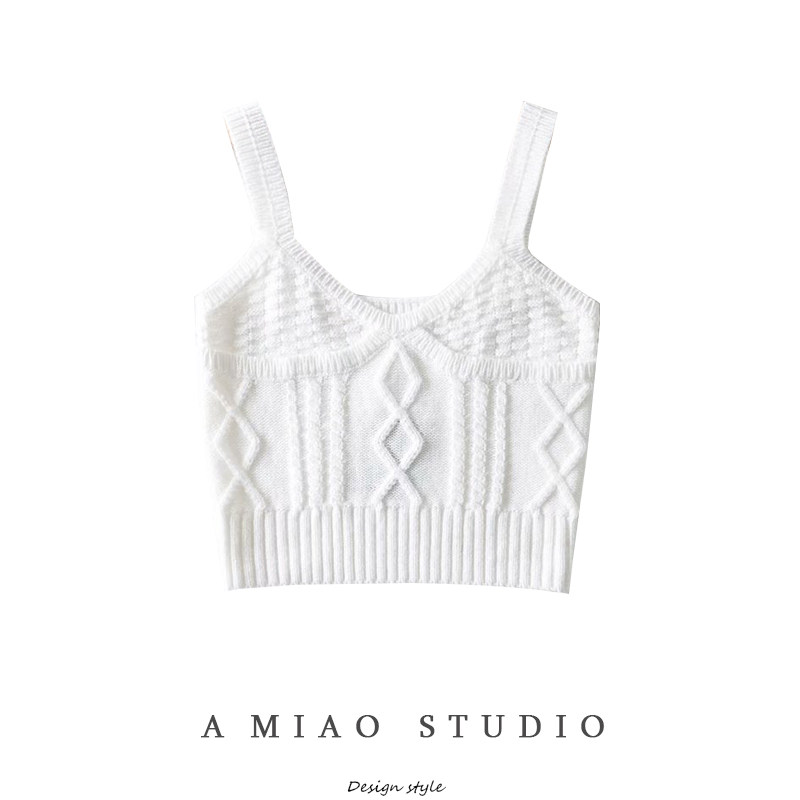 法式复古麻花V领针织吊带洋气百搭春新款修身短款背心打底衫上衣,女装/女士精品,背心吊带,淘宝优惠券,粉丝福利购,淘宝优惠卷