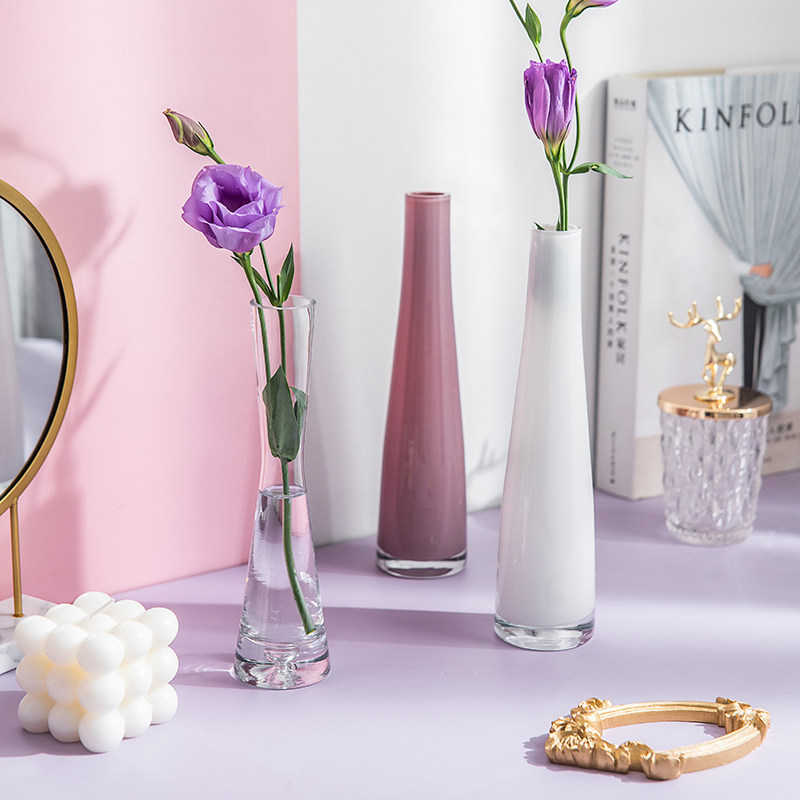 花瓶摆件客厅插花玻璃透明桌面花插小口细长玫瑰百合干花迷你花瓶