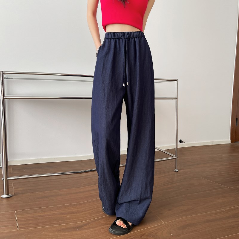 大码仿牛仔直筒休闲裤女2025春季新款胖mm薄款高腰垂感拖地阔腿裤