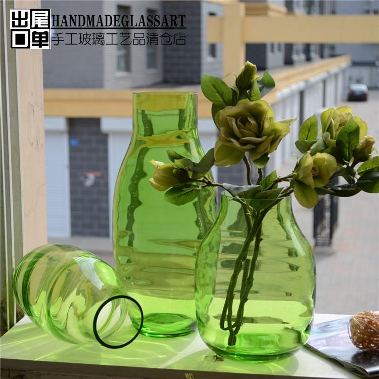 出口欧式绿色玻璃花瓶欧式简约时尚富贵竹插花花器家居装饰品摆件