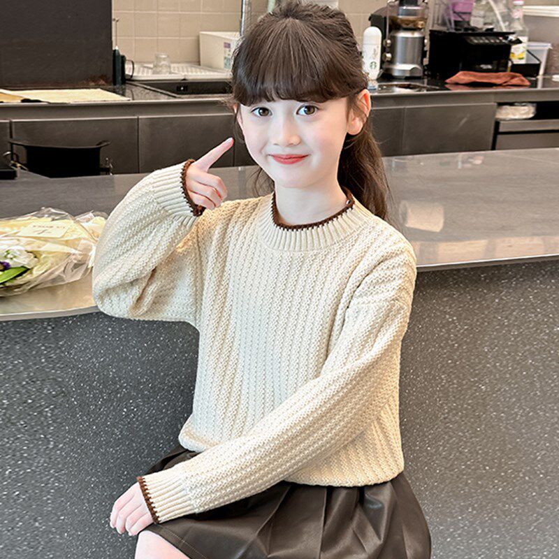 女童毛衣秋冬2024新款冬季儿童打底衫洋气加绒加厚圆领针织线衣春