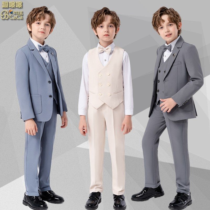 西装礼服男童主持钢琴演出儿童英伦花童婚礼走秀秋冬朗诵马甲西服