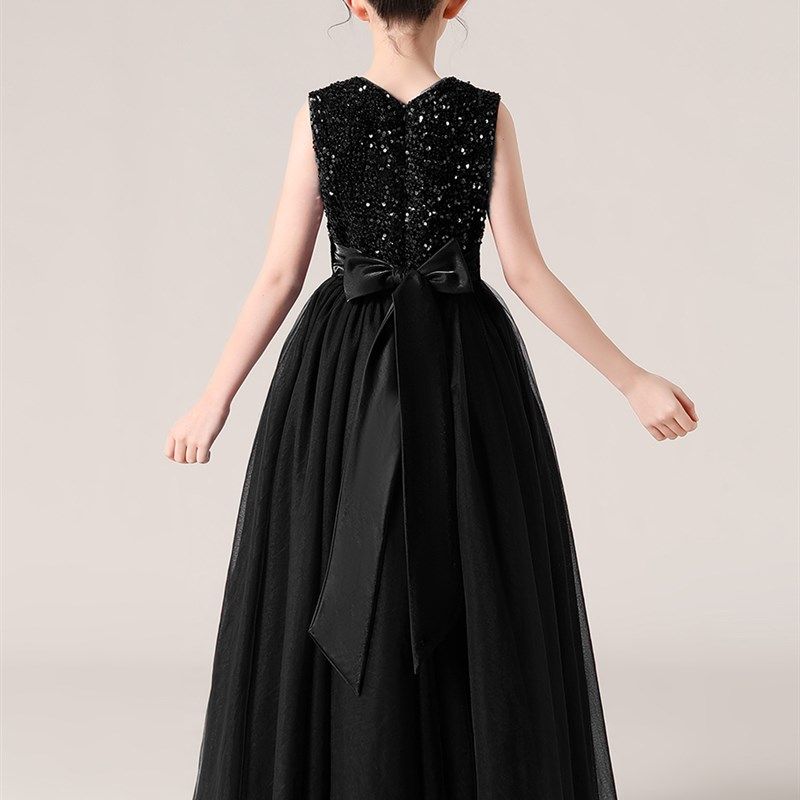 新儿童高端乐团演出服中大童钢琴比赛大小提琴演奏黑色晚礼服网纱