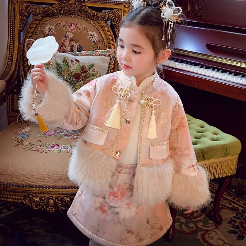 女童中国风套裙冬装2024新款儿童加厚雪尼尔夹棉外套半身裙两件套,童装/婴儿装/亲子装,唐装,淘宝优惠券,粉丝福利购,淘宝优惠卷