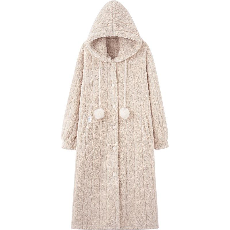 马克公主珊瑚绒睡衣睡袍女秋冬季加绒加厚可爱连帽浴袍长款家居服