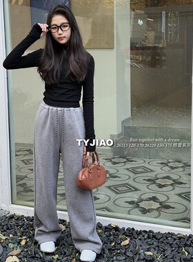 天依角童装2024冬新款女童中大童一体绒糯米直筒裤阔腿长裤26213