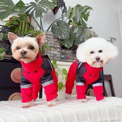 泰迪比熊狗狗猫咪冬装加厚保暖棉衣喜庆新年红色包肚羽绒服可牵引