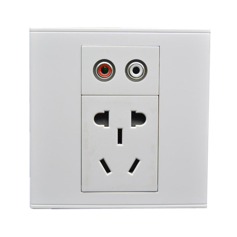 双音频带五孔插座86型AV红白音频双莲花+拧线二三插电源插座面板