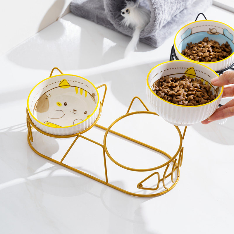 宠物猫碗陶瓷高脚护颈双碗防打翻猫狗食盆饮水粮碗倾斜架保护颈椎,宠物/宠物食品及用品,猫狗碗/慢食碗,淘宝优惠券,粉丝福利购,淘宝优惠卷