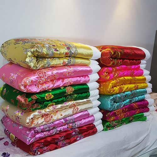 手工纯棉花棉被子结婚喜被丝绸缎龙凤大红色单褥子双人春秋被定做