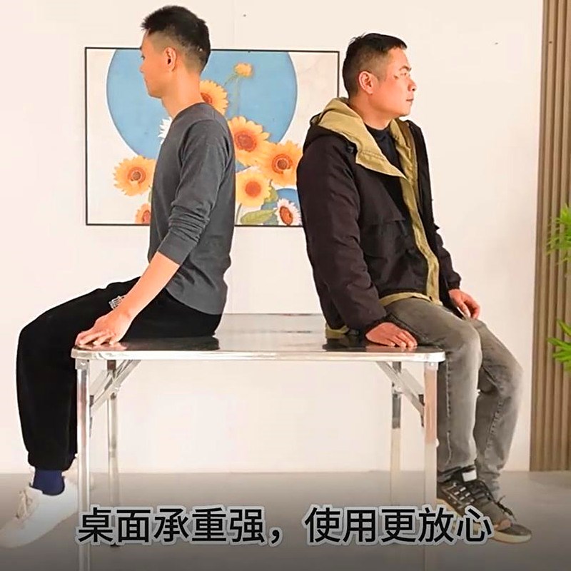 加厚不锈钢折叠桌子摆摊商用圆角正方形烧烤餐桌便携收放酒席圆桌