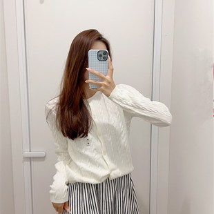 外套空调衫 长袖 休闲百搭毛衣471612 2024纽花圆领针织开衫 小蓉女装