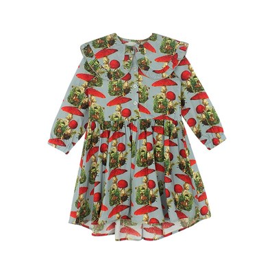 utouto大耳象女童大翻领蘑菇连衣裙2024春季新款儿童个性裙子