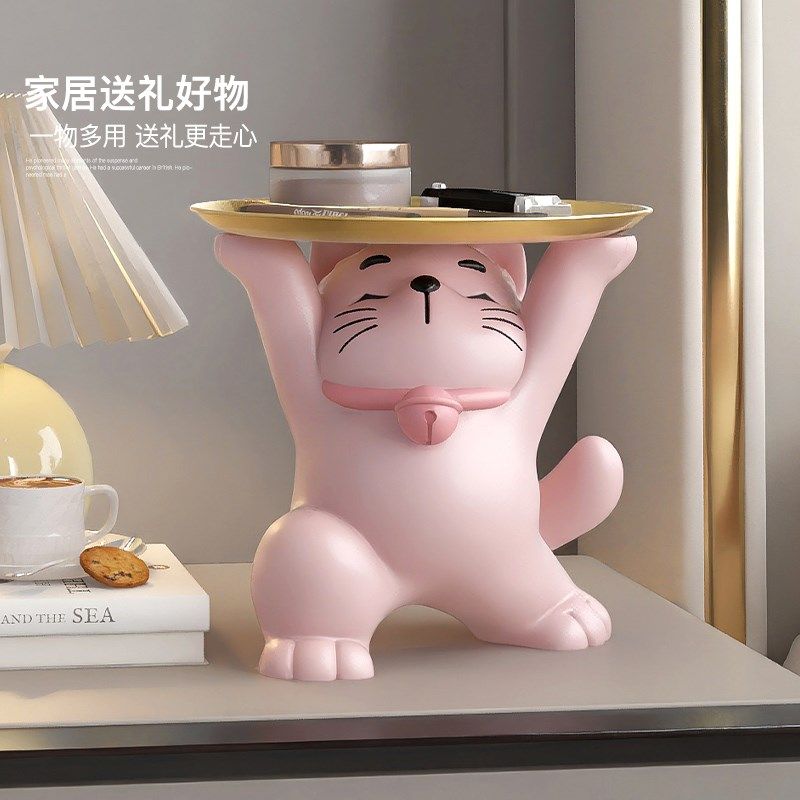 可爱招财猫入户钥匙玄关收纳摆件鞋柜托盘装饰高级感小众乔迁礼物,家居饰品,装饰摆件,淘宝优惠券,粉丝福利购,淘宝优惠卷