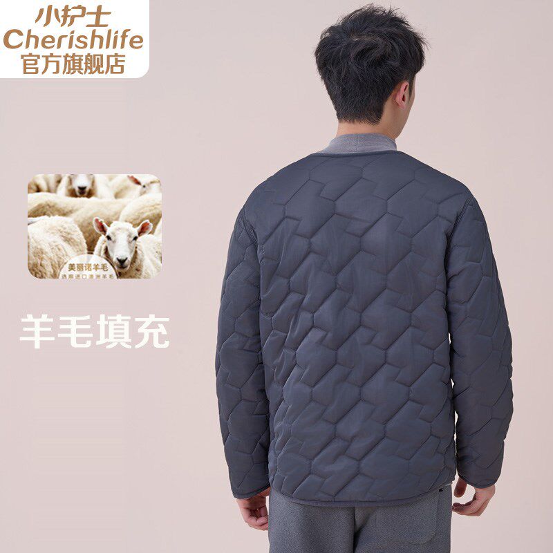 小护士保暖内衣男士外穿加厚羊毛填充开襟宽松大码棉衣中老年棉服