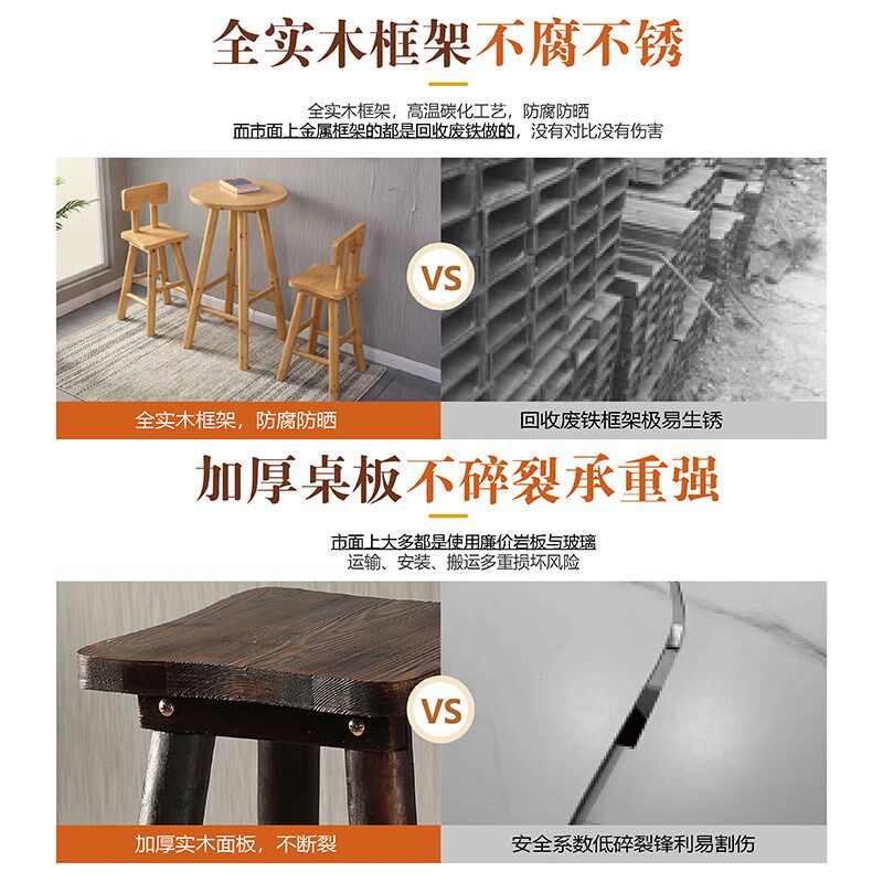 露天阳台茶桌椅休闲区组合三件套户外下午茶实木美式喝茶一桌两椅