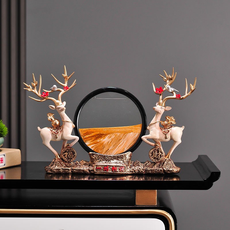 创意艺术沙漏流沙画摆件工艺礼品创意家居装饰办公室酒柜小鹿摆设