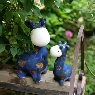 饰 样板间儿童客厅庭院装 幸福母子鹿陶瓷摆饰 园