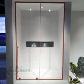 细轨道窄边框极简橙色房一字形移门整体玻璃浴室