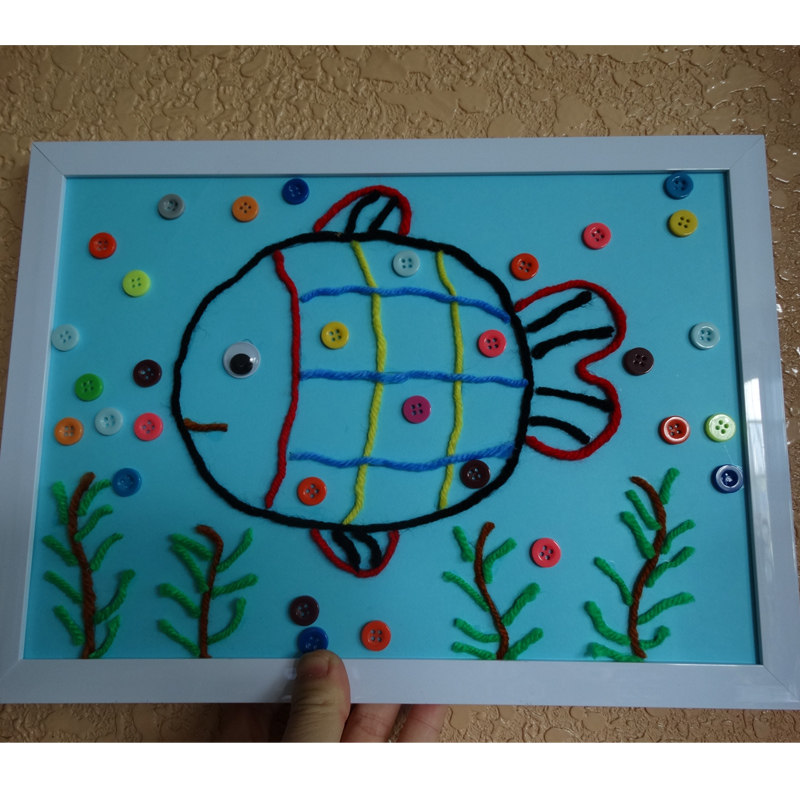 天下第香手工DI毛线画黏画DI材料包毛线画扣子画肥鱼带相框,玩具/童车/益智/积木/模型,手工创意粘贴类,淘宝优惠券,粉丝福利购,淘宝优惠卷