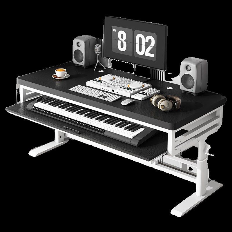 实木手摇升降编曲桌工作台电子钢琴收纳midi键盘录音室音乐电脑桌