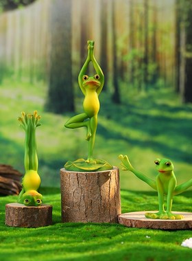 创意趣味瑜伽青蛙桌面摆件室内客厅时尚艺术装饰摆设儿童小众玩具