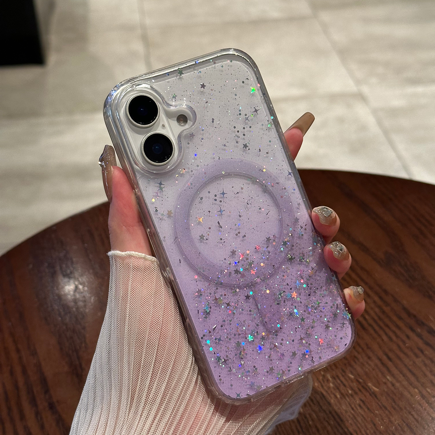 紫色闪粉亮晶晶MagSafe磁吸适用iPhone16pro透明手机壳苹果16高级感14promax全包防摔15PM小众个性13高档12女