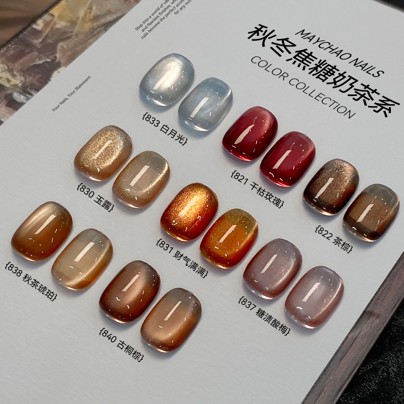 金秋猫眼甲油胶焦糖美拉德玻璃珠2025年新款金色爆闪显白美甲