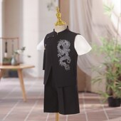 套装 男童礼服夏季 儿童西装 中式 黑色主持人钢琴演出服生日 2024新款